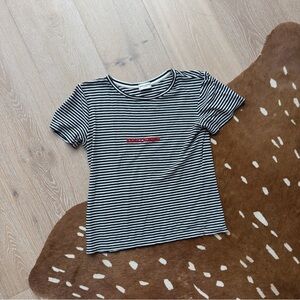 Saint Laurent Black and White Striped Short Sleeve Tee